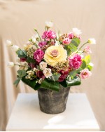 Arrangement of Seasonal Flowers in Handmade Ceramic Pot