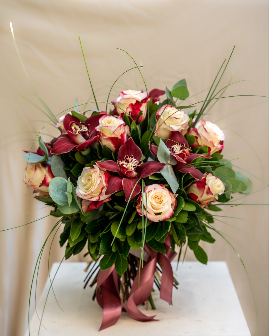 Bouquet of Roses, Cymbidium and Eucalyptus