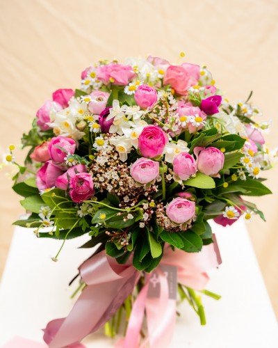 Bouquet of Pink and White Seasonal Flowers