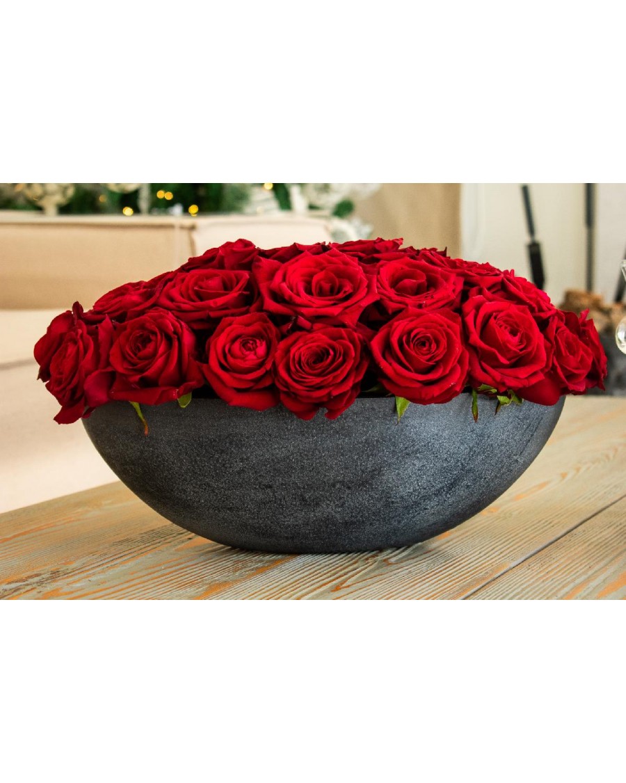 Composition of Red Ecuador Roses in Handmade Ceramic Pot
